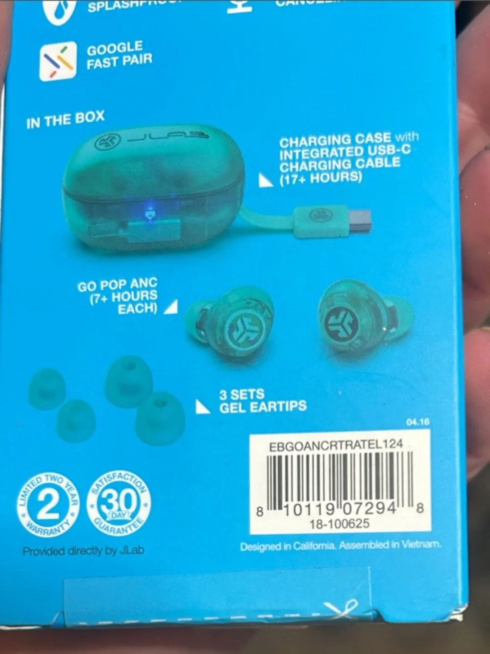 JLab Go Pop ANC True Wireless Earbuds - Clear Teal